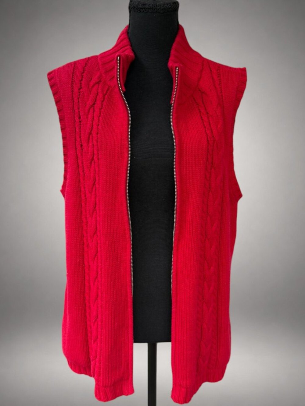 Liz Claiborne XL Red Cable Knit Zip Mock Neck Sweater Vest Cotton Blend - Picture 7 of 10